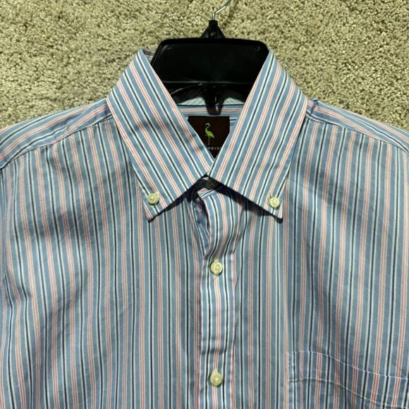 Tailorbyrd‎ Shirt Men's Large Blue Pink Striped Button Down Long Sleeve Cotton - Picture 2 of 13